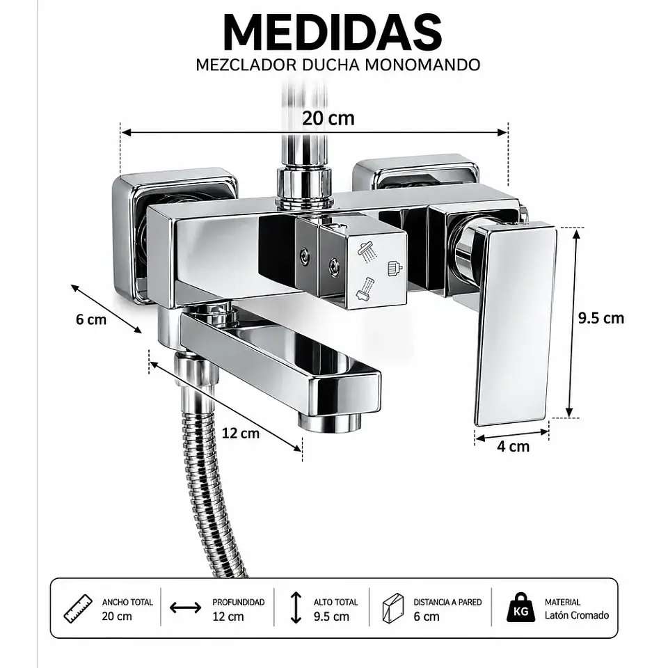 Set de Ducha con Monomando Cromado Premium 2
