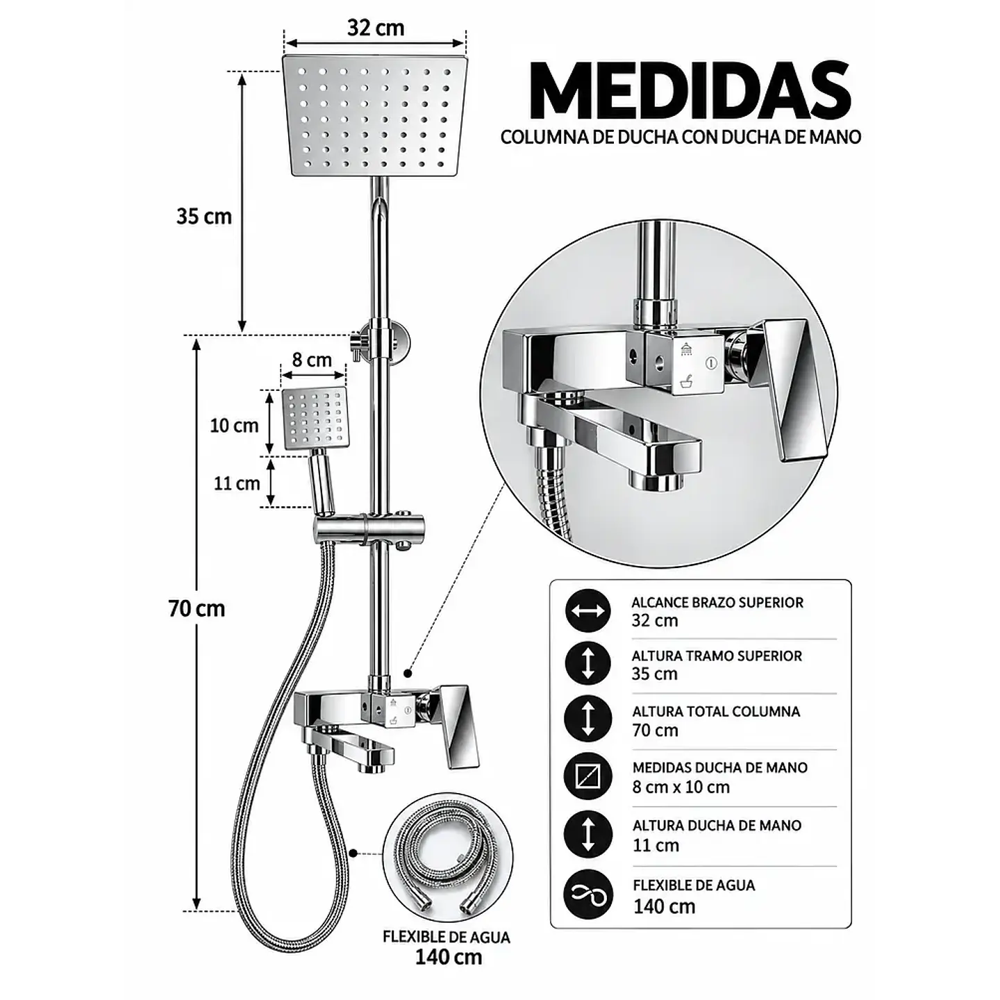 Set de Ducha con Monomando Cromado Premium 3
