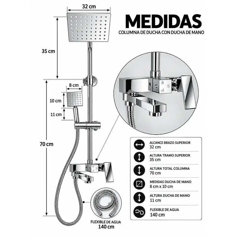Set de Ducha con Monomando Cromado Premium 3