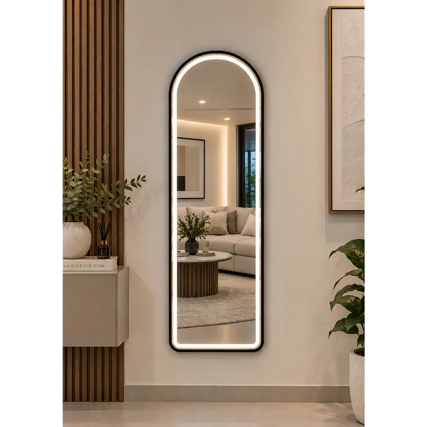 Espejo LED De Cuerpo Entero Negro De Muro 50x150 cm Con Opcion De Pedestal 1