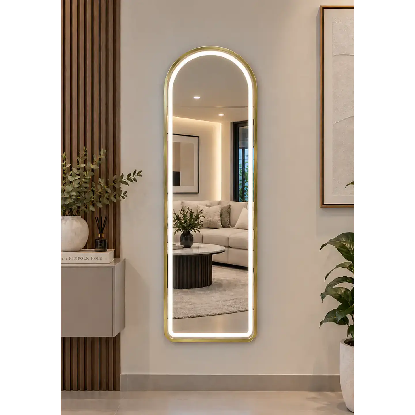 Espejo LED De Cuerpo Entero Dorado De Muro 50x150 cm Con Opcion De Pedestal 2