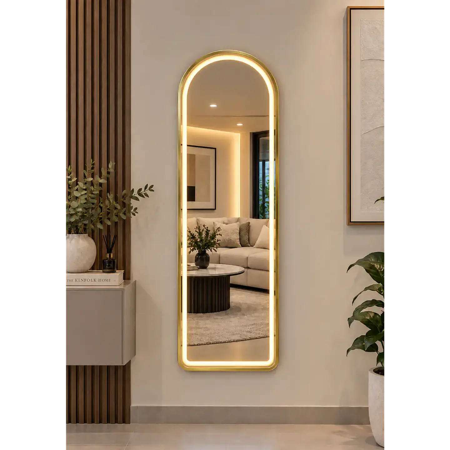 Espejo LED De Cuerpo Entero Dorado De Muro 50x150 cm Con Opcion De Pedestal 4