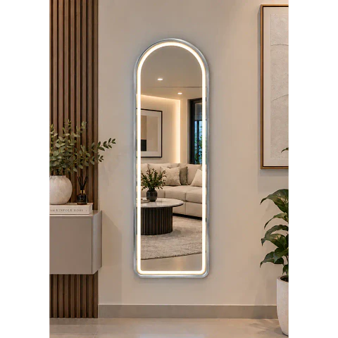 Espejo LED De Cuerpo Entero Plateado De Muro 50x150 cm Con Opcion De Pedestal