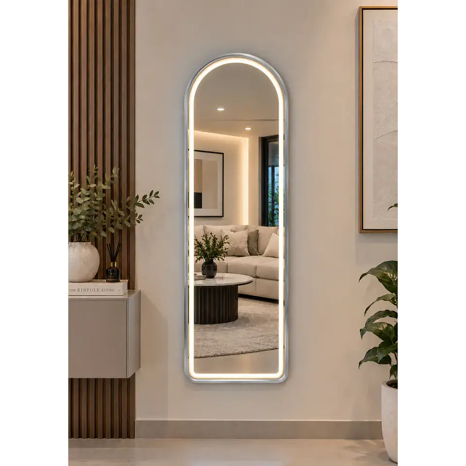 Espejo LED De Cuerpo Entero Plateado De Muro 50x150 cm Con Opcion De Pedestal 1