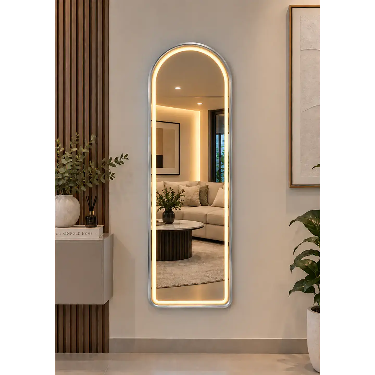 Espejo LED De Cuerpo Entero Plateado De Muro 50x150 cm Con Opcion De Pedestal 2