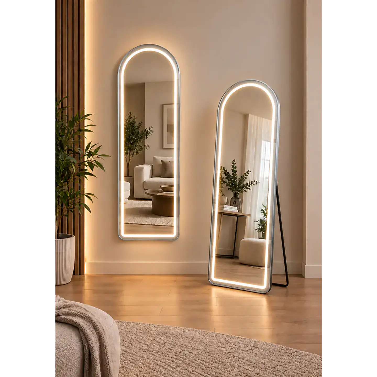 Espejo LED De Cuerpo Entero Plateado De Muro 50x150 cm Con Opcion De Pedestal 4