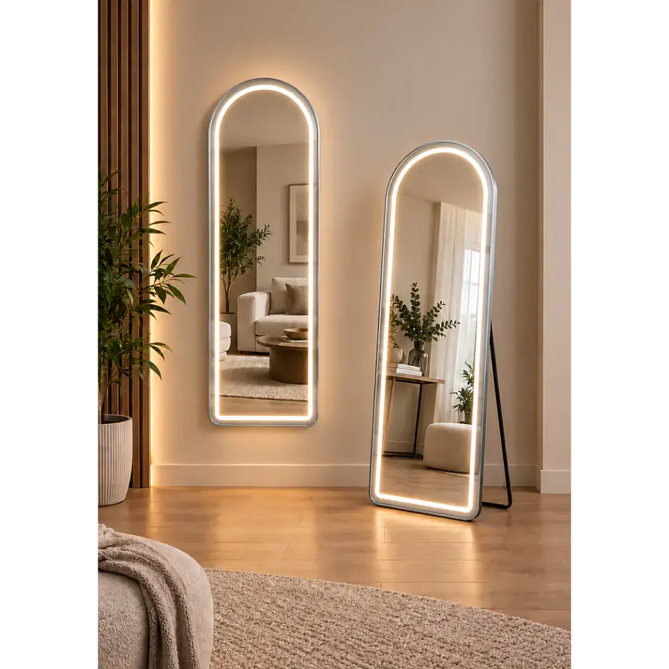 Espejo LED De Cuerpo Entero Plateado De Muro 50x150 cm Con Opcion De Pedestal 4