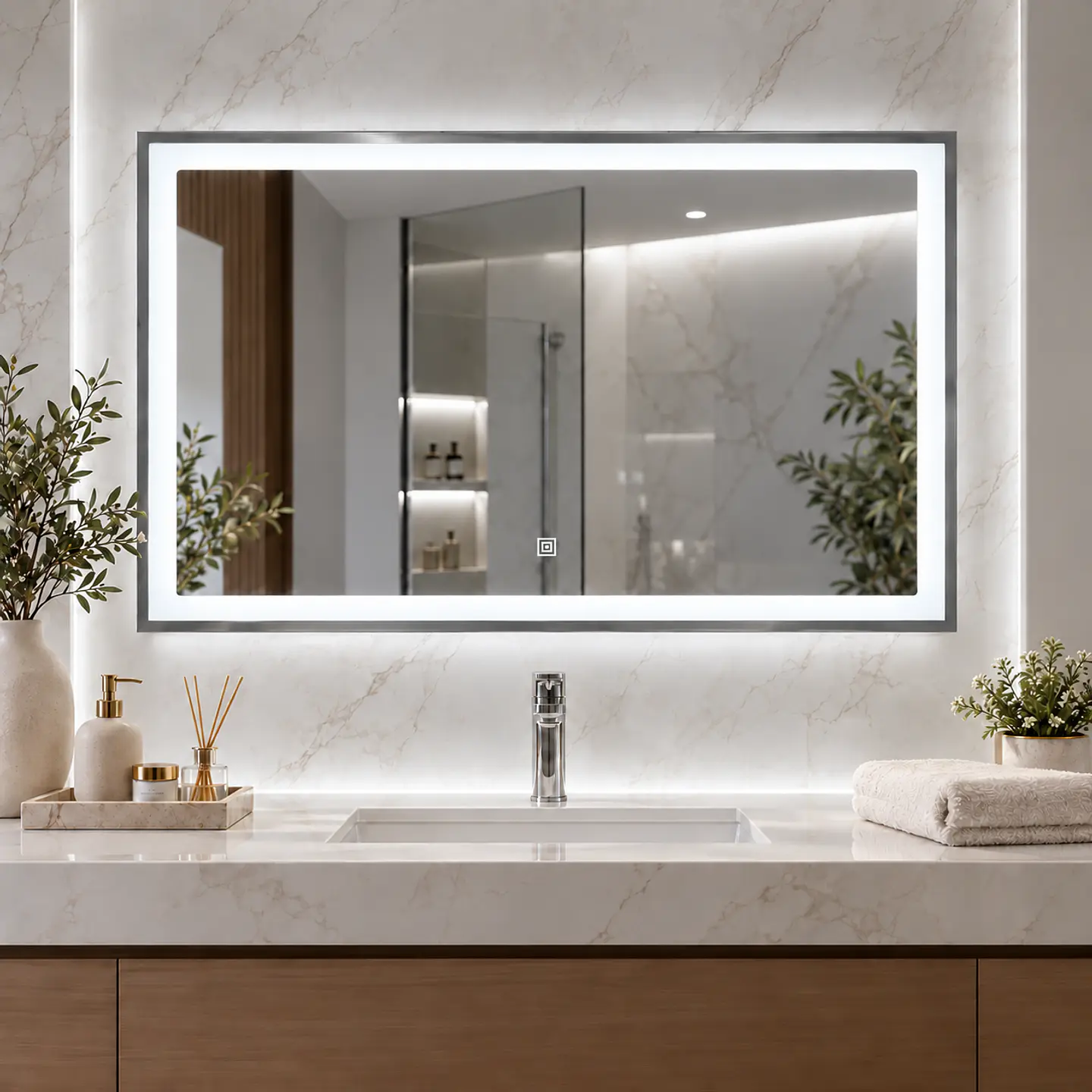 Espejo LED Rectangular Silver 80x60 cm 1