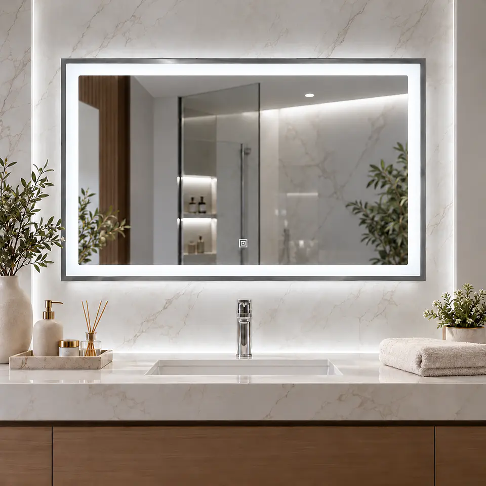 Espejo LED Rectangular Silver 80x60 cm 1