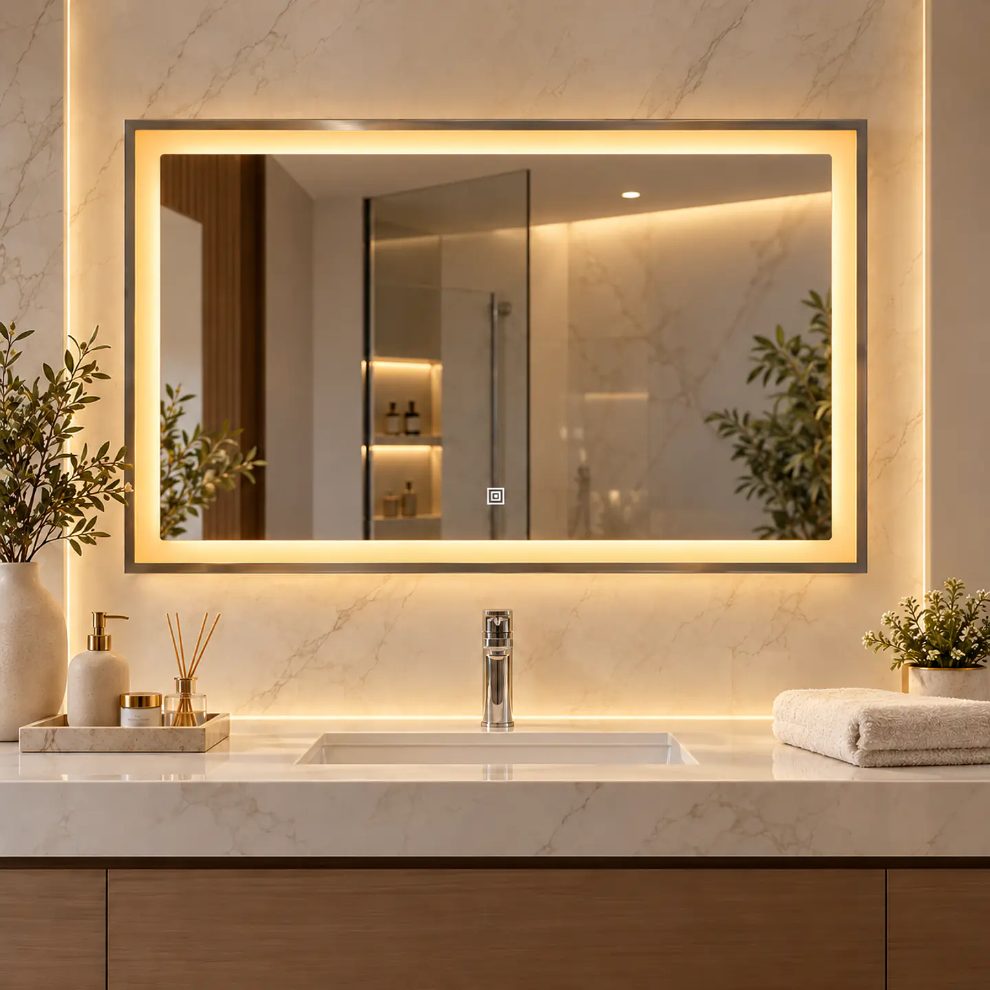 Espejo LED Rectangular Silver 80x60 cm 3