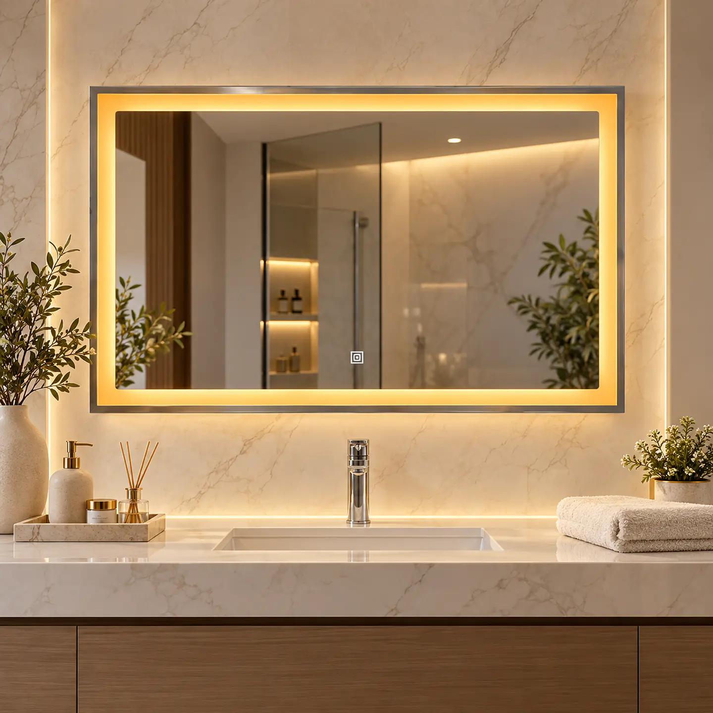 Espejo LED Rectangular Silver 80x60 cm 4