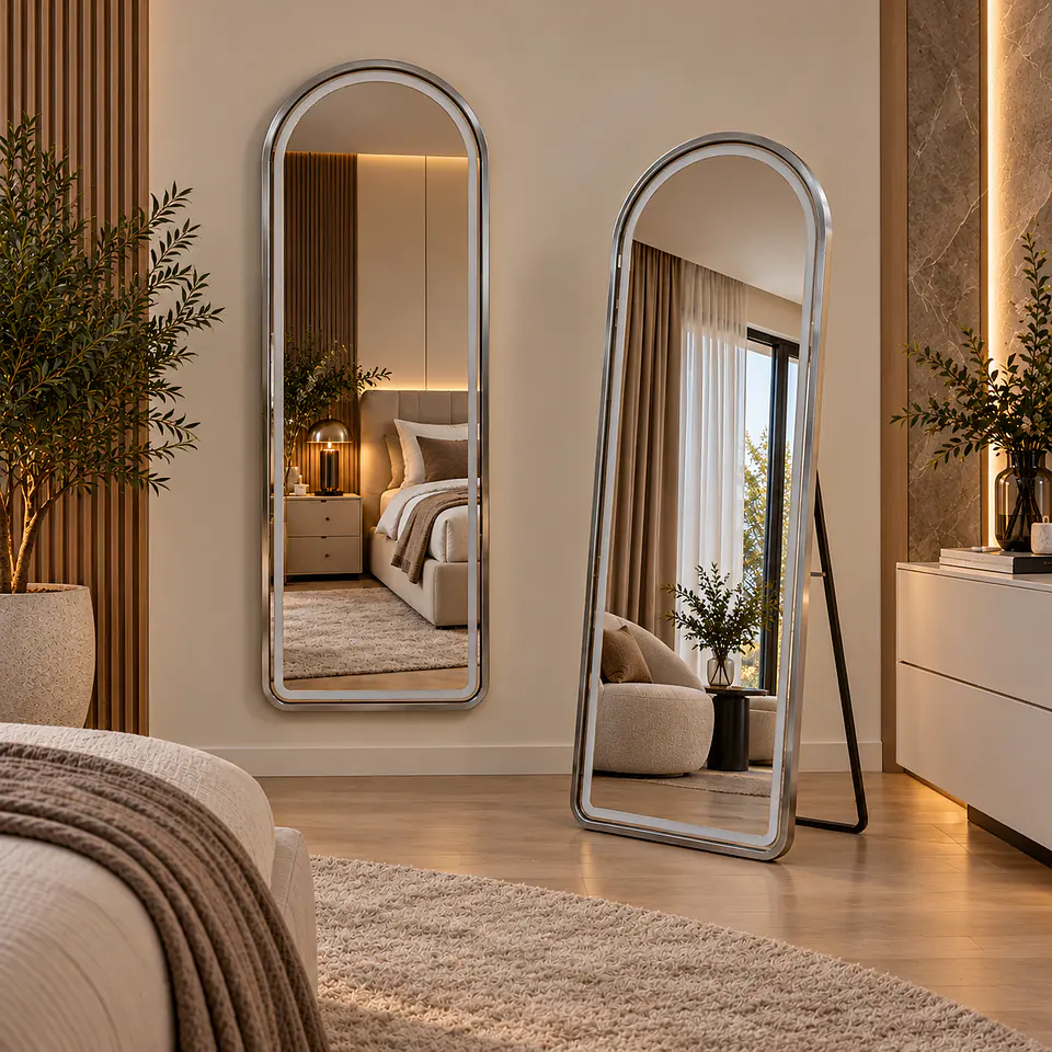 Espejo LED De Cuerpo Entero Plateado De Muro 70x180 cm Con Opcion De Pedestal 1