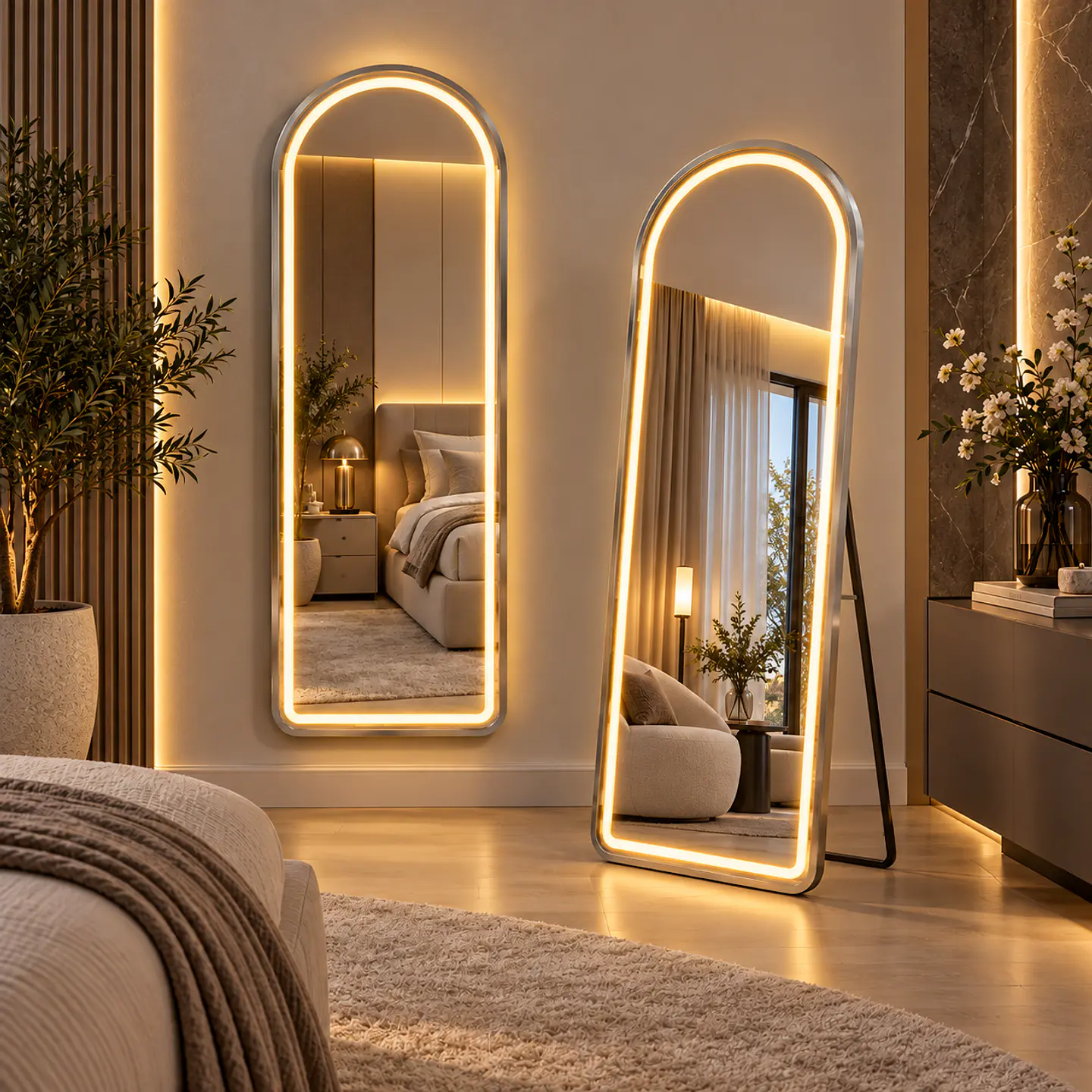 Espejo LED De Cuerpo Entero Plateado De Muro 70x180 cm Con Opcion De Pedestal 4