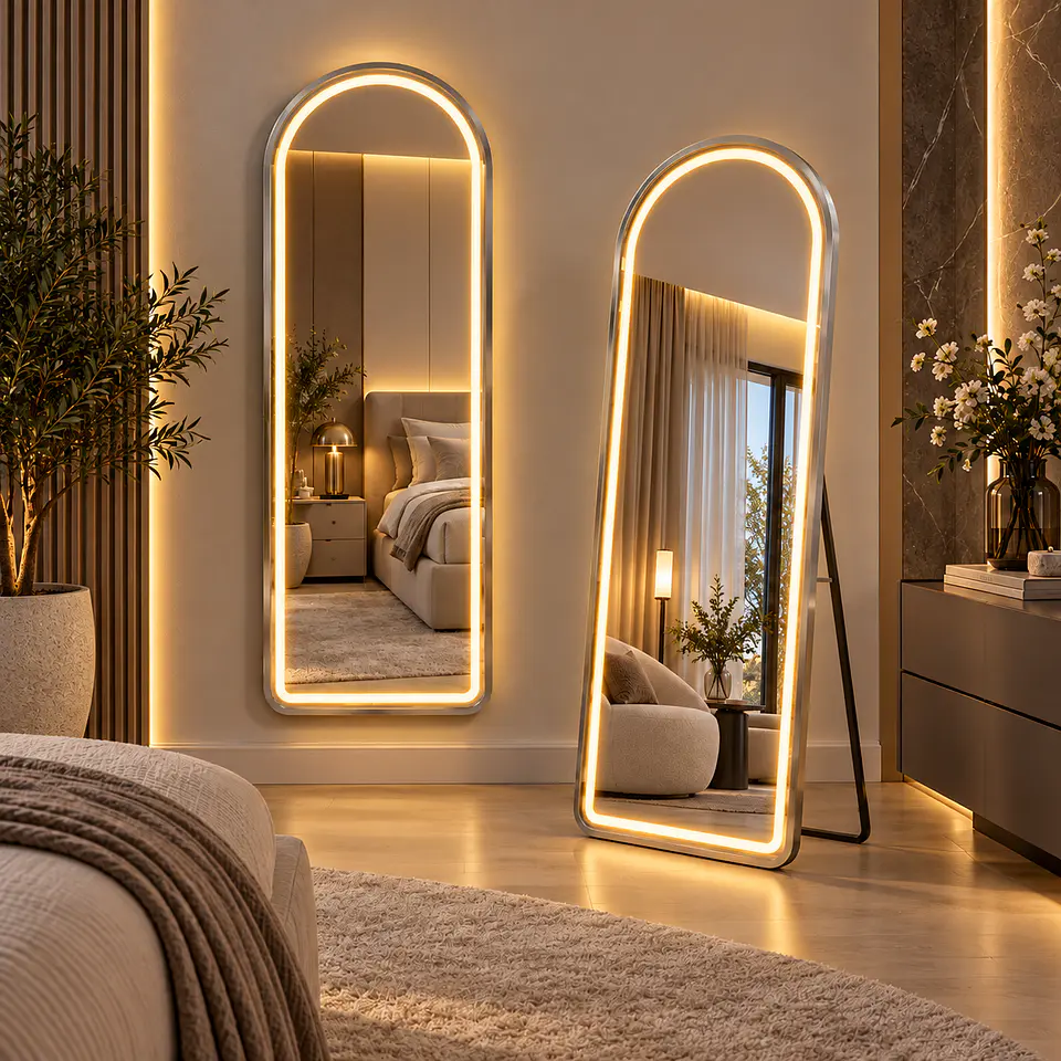 Espejo LED De Cuerpo Entero Plateado De Muro 70x180 cm Con Opcion De Pedestal 4