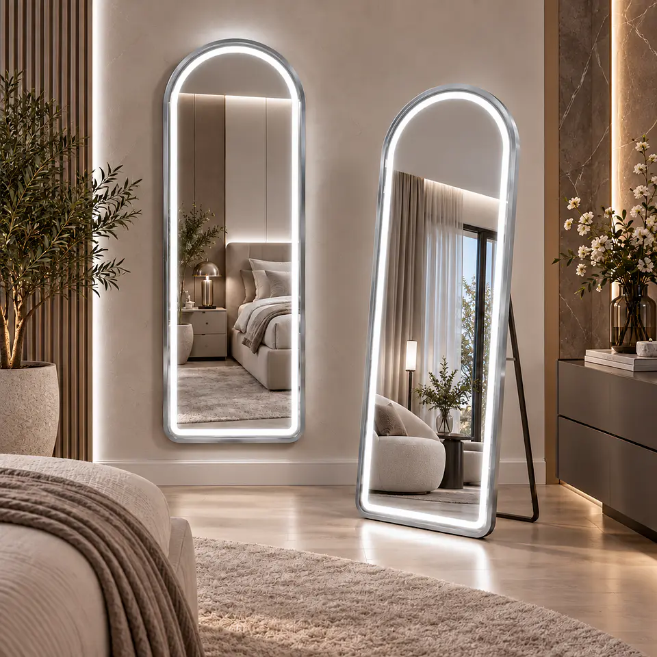 Espejo LED De Cuerpo Entero Plateado De Muro 70x180 cm Con Opcion De Pedestal 2