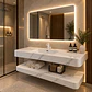 Vanitorio Flotante con Espejo LED | Lavamanos Integrado | Diseño Mármol Blanco - Miniatura 5