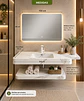 Vanitorio Flotante con Espejo LED | Lavamanos Integrado | Diseño Mármol Blanco - Miniatura 4