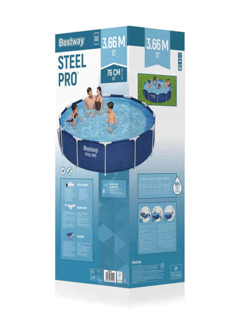 Piscina Bestway Redonda Steel Pro con filtro 3.66MX76Cm Azul 2