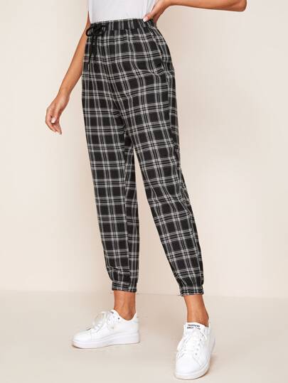 Pantalon jogger Cuadrillé Blanco y Negro