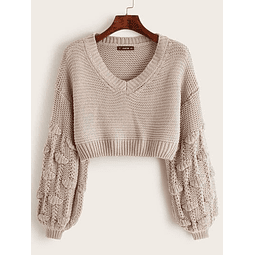 Sweater Beige Con Vuelo Manga Blobo Shein 