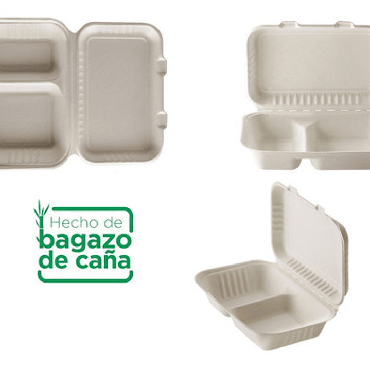Envase Biodegradable 2 División / Colación / Comida (50 Uds) 5