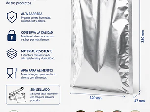 Bolsa Metalizada para Alimentos 320 x 380 + 47 mm (50 Unidades)