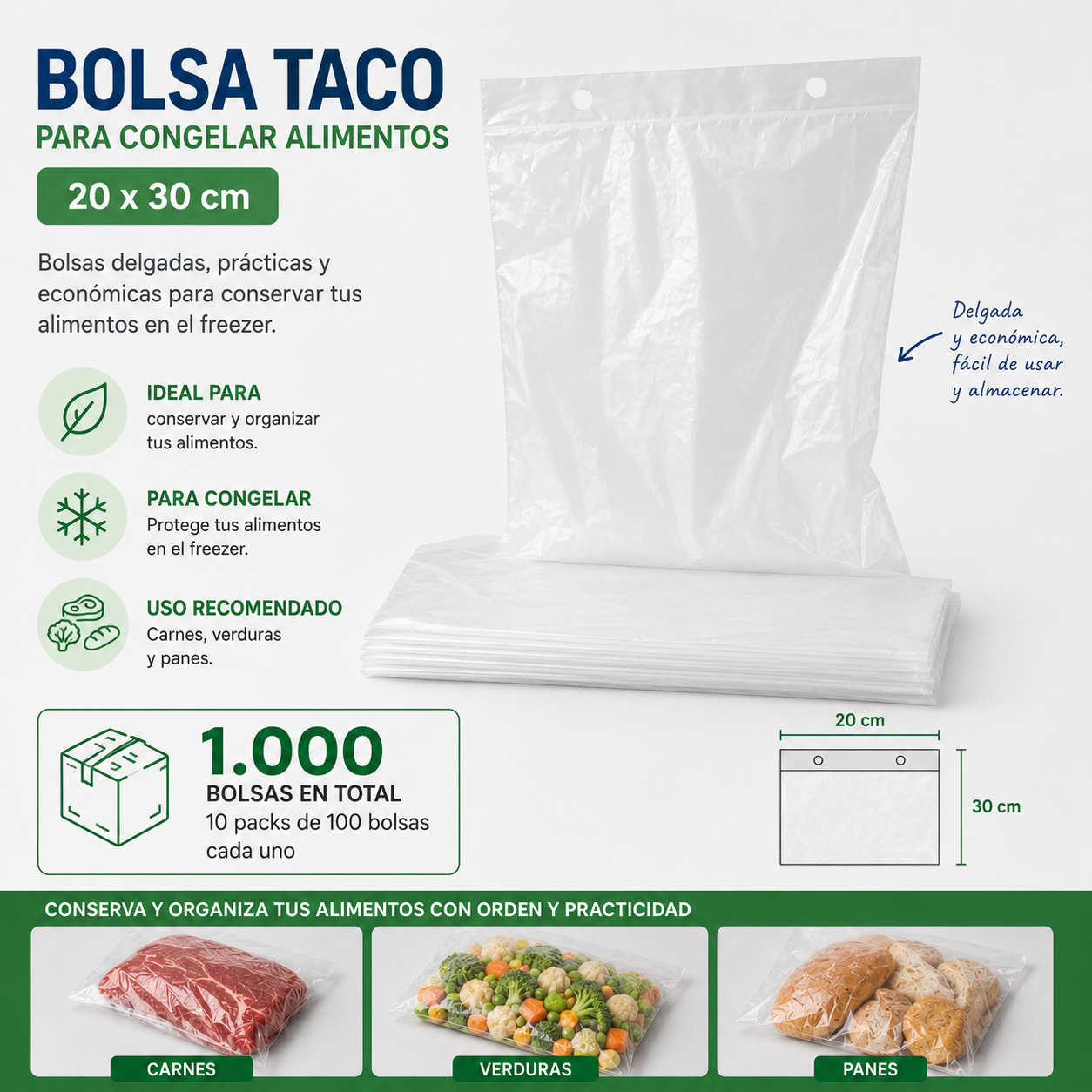 Bolsa Taco Para Congelar Alimentos 20x30 (1.000 Unidades) 2