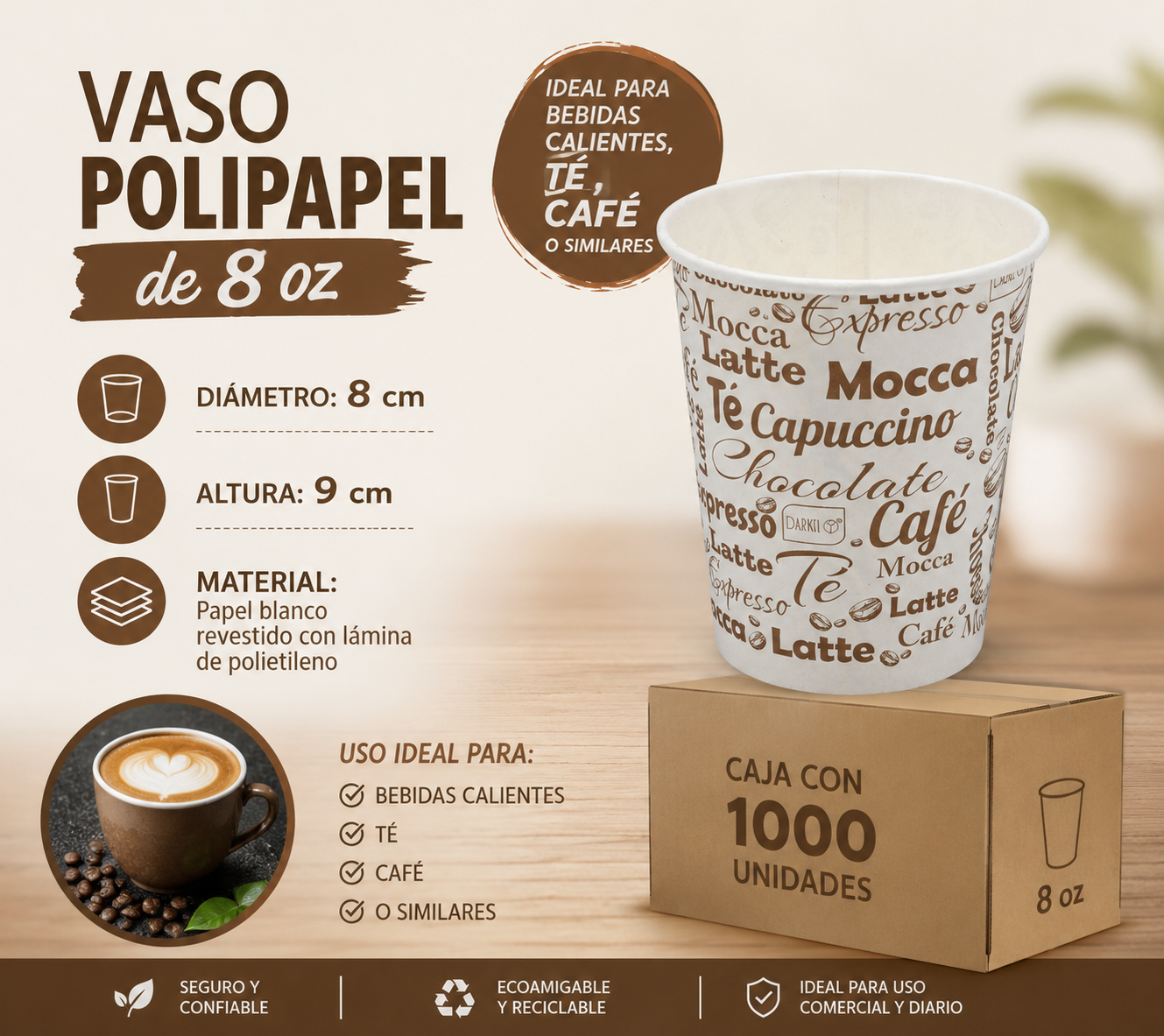 Vaso polipapel 8 oz (caja 1.000 Unidades) 1