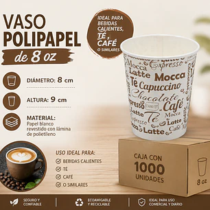 Vaso polipapel 8 oz (caja 1.000 Unidades)