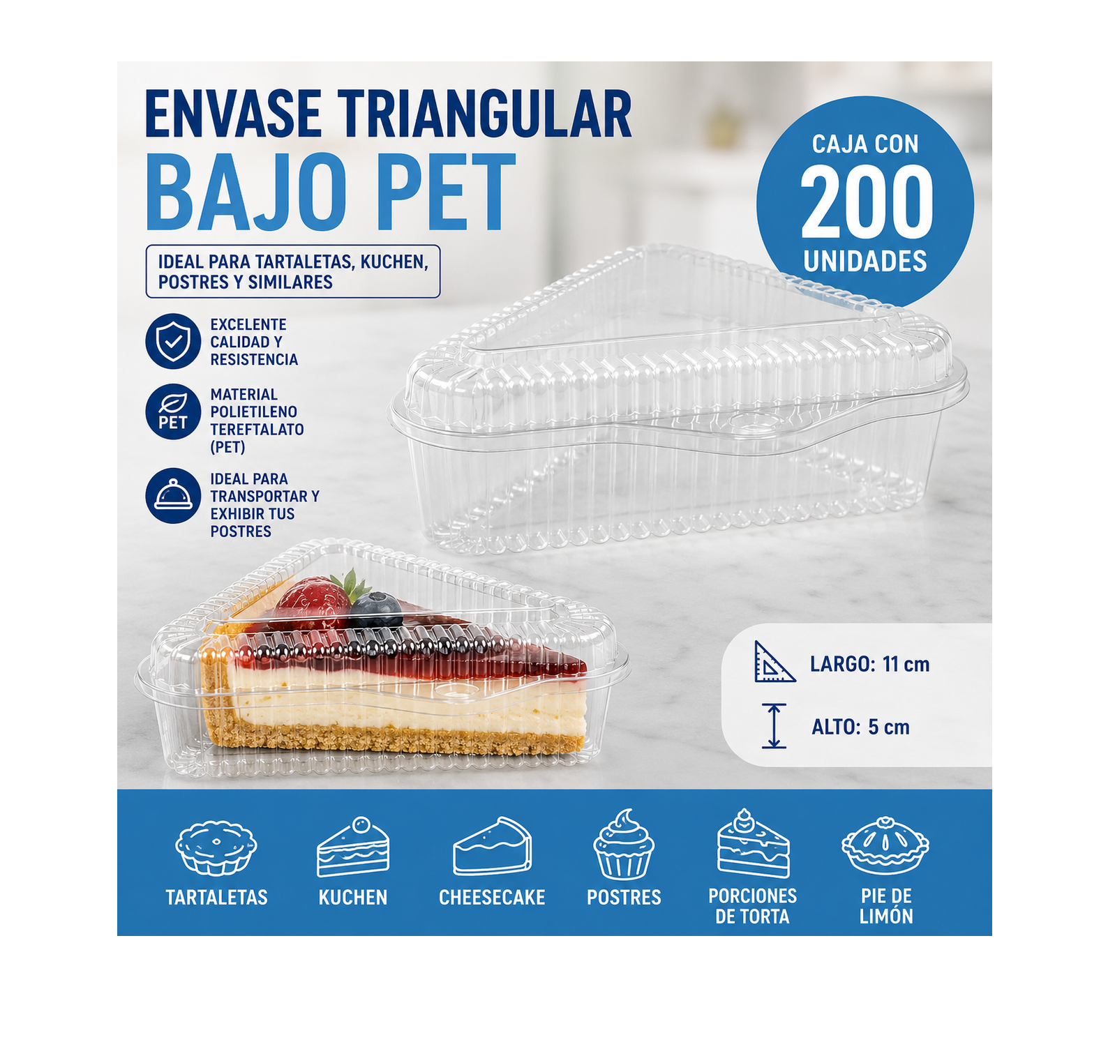 Envase Triangular Bajo para Tartaletas y Kuchen (Caja 200 Unidades) 1