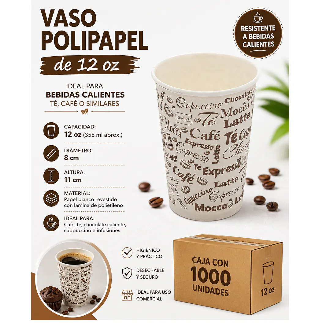 Vaso polipapel 12 oz (caja 1.000 Unidades) 1