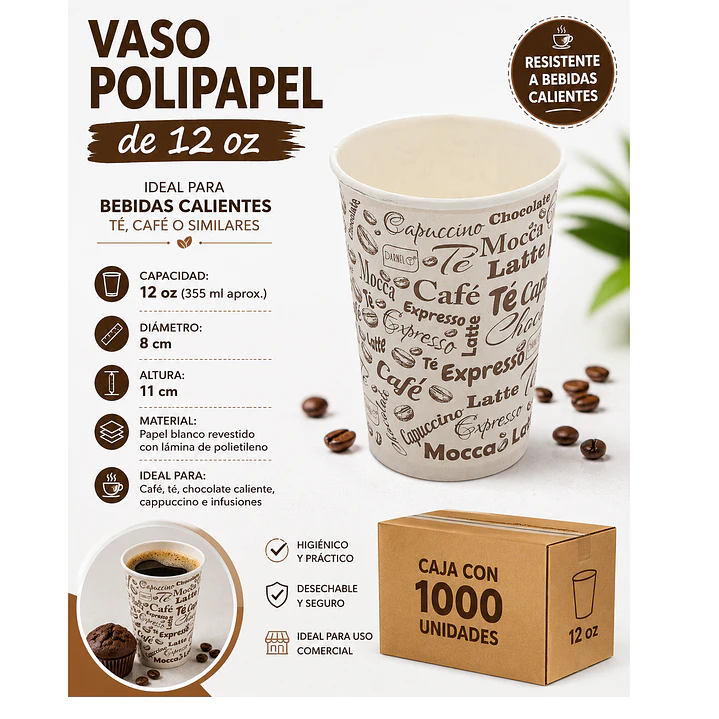Vaso polipapel 12 oz (caja 1.000 Unidades) 1