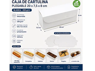 Caja Blanca Plegable 20 x 7.5 x 8 cm para Delivery, Regalos y Alimentos (100 Unidades)