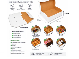 Caja Multiusos Blanca para Delivery y Regalos – 20 × 14 × 5.5 cm (100 Unidades)