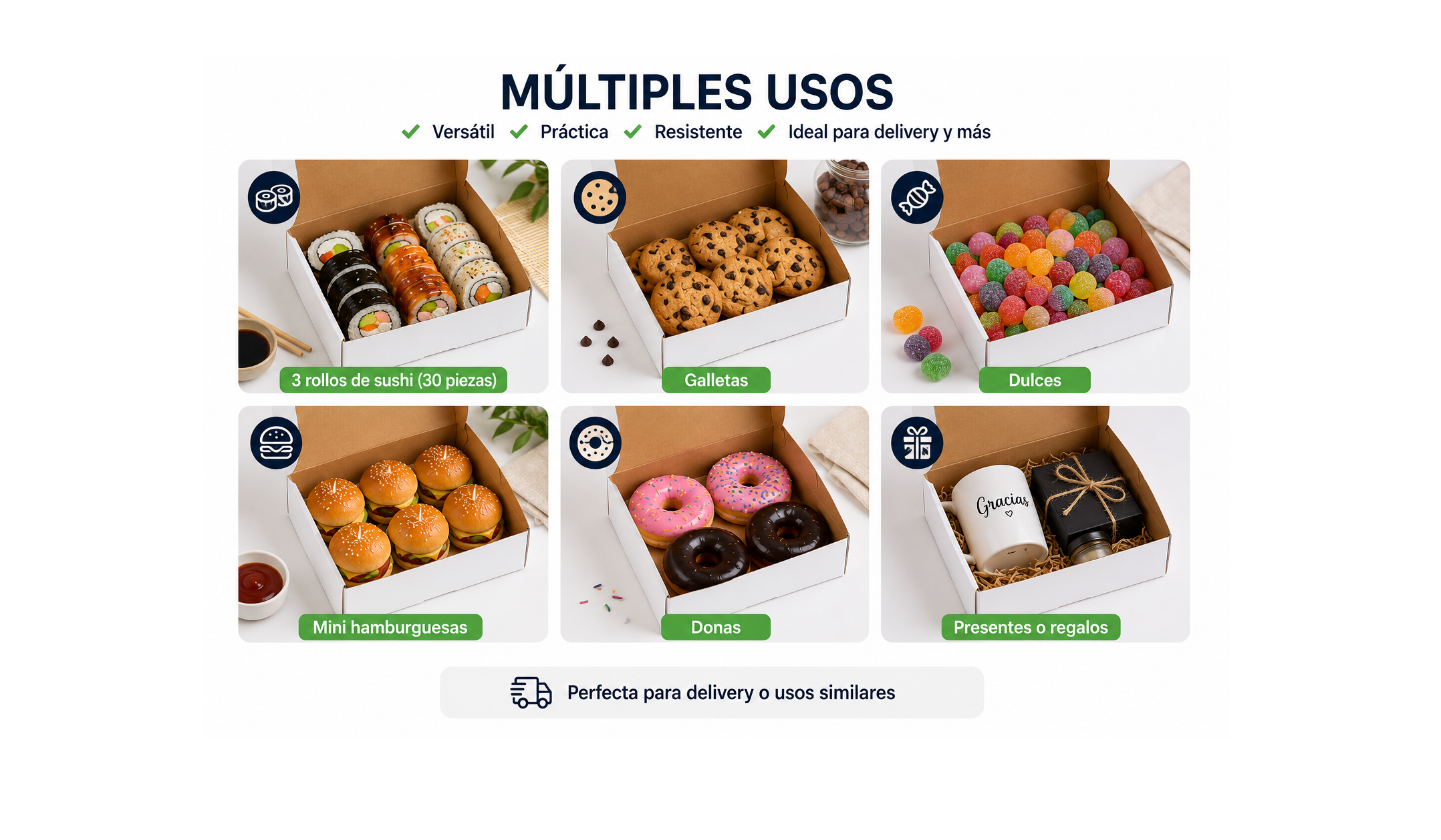 Caja Multiusos Blanca para Delivery y Regalos – 20 × 14 × 5.5 cm (100 Unidades) 2