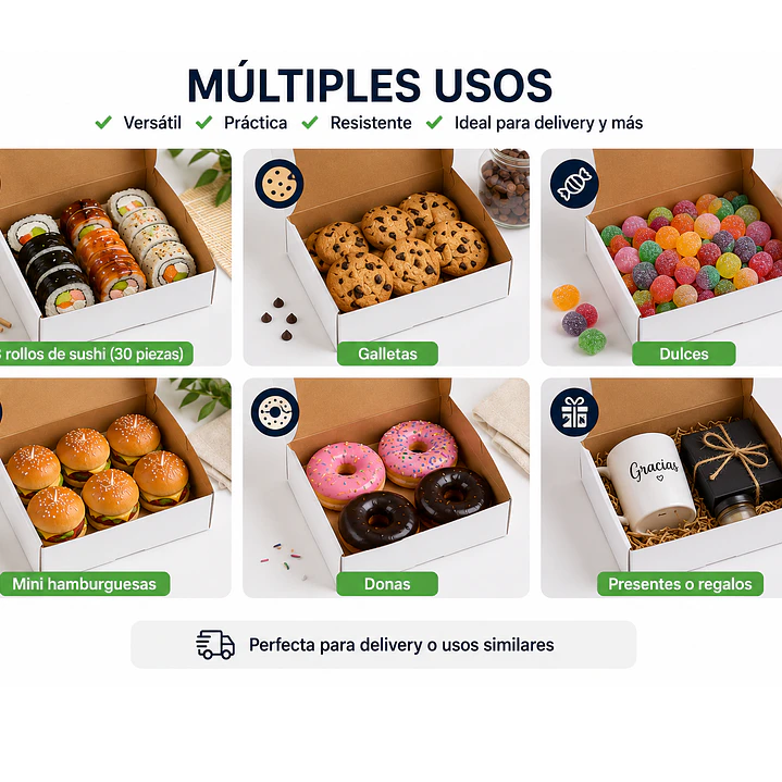 Caja Multiusos Blanca para Delivery y Regalos – 20 × 14 × 5.5 cm (100 Unidades) 2