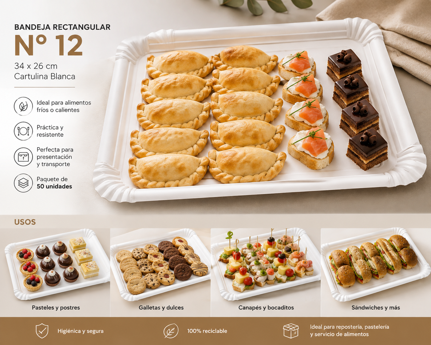 Bandeja Rectangular N° 12  34x26 Cm (50 Unidades) 2
