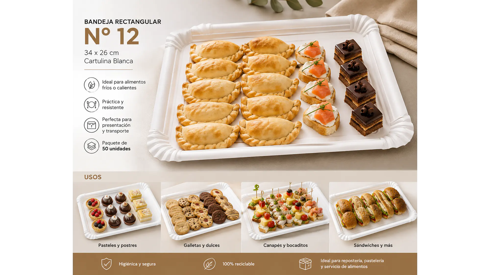 Bandeja Rectangular N° 12  34x26 Cm (50 Unidades) 1