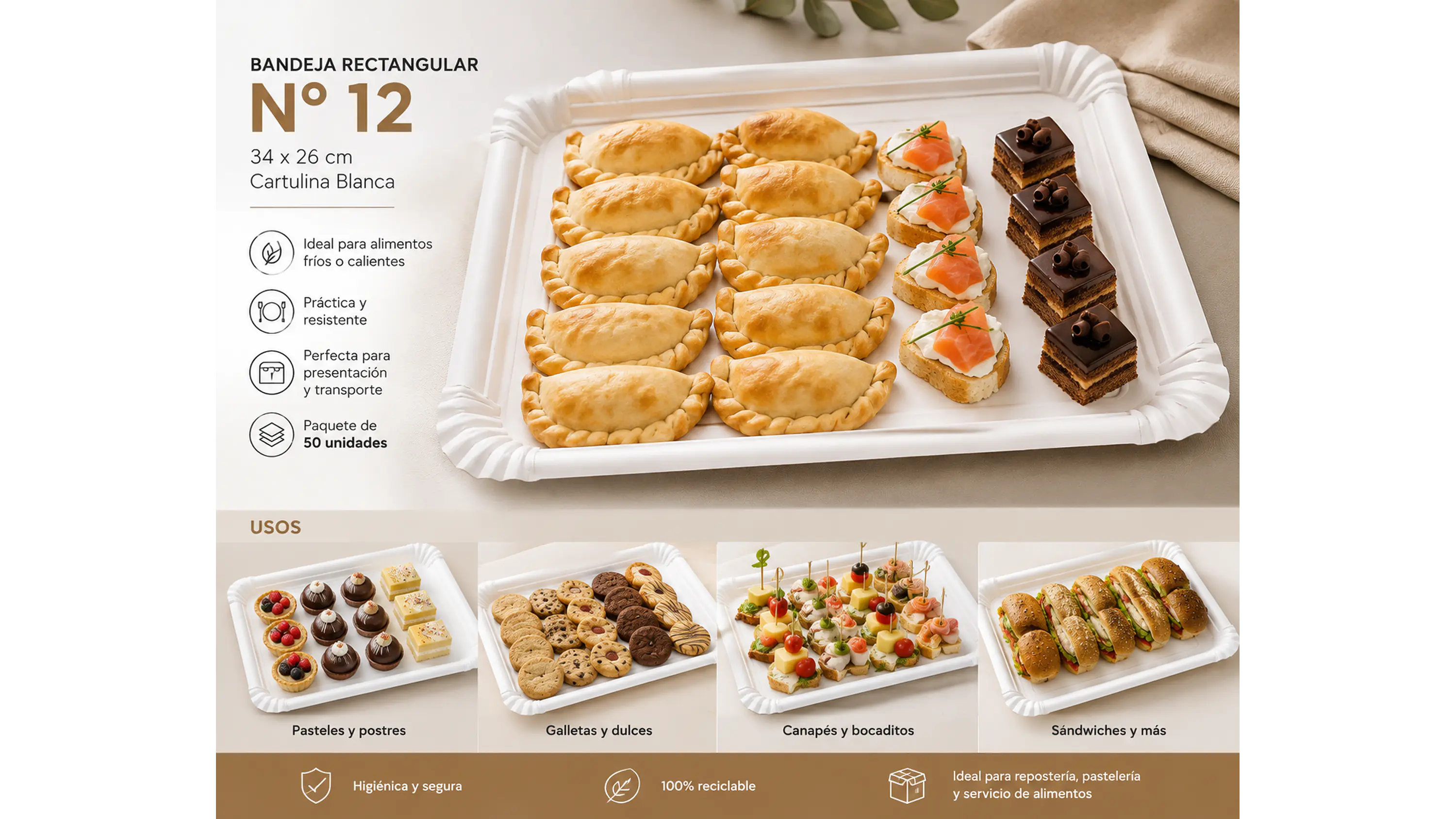 Bandeja Rectangular N° 12  34x26 Cm (50 Unidades) 1
