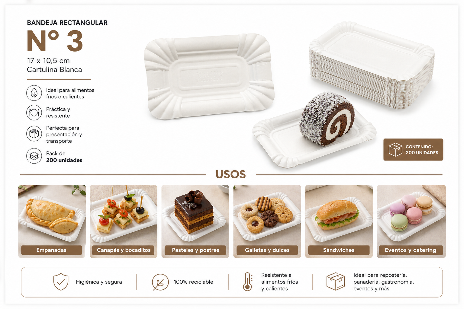 Bandeja Rectangular N° 3  17x10.5 Cm (200 Unidades) 2