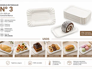 Bandeja Rectangular N° 3  17x10.5 Cm (200 Unidades)