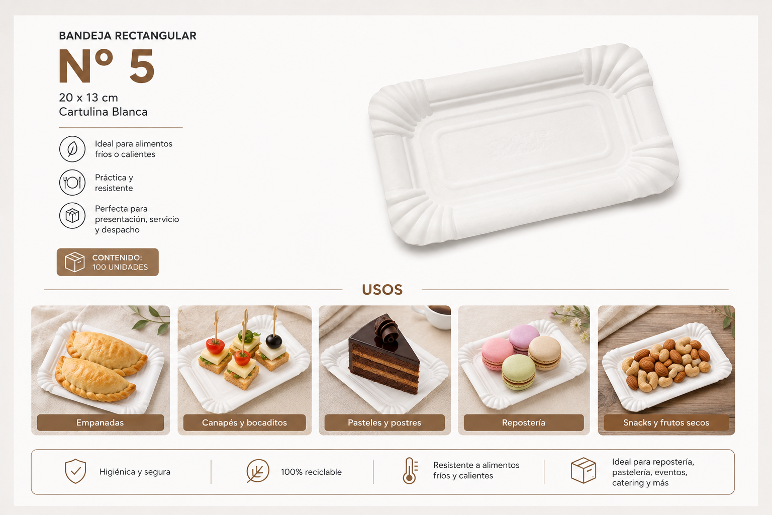 Bandeja Rectangular N° 5  20x13 Cm (100 Unidades) 2