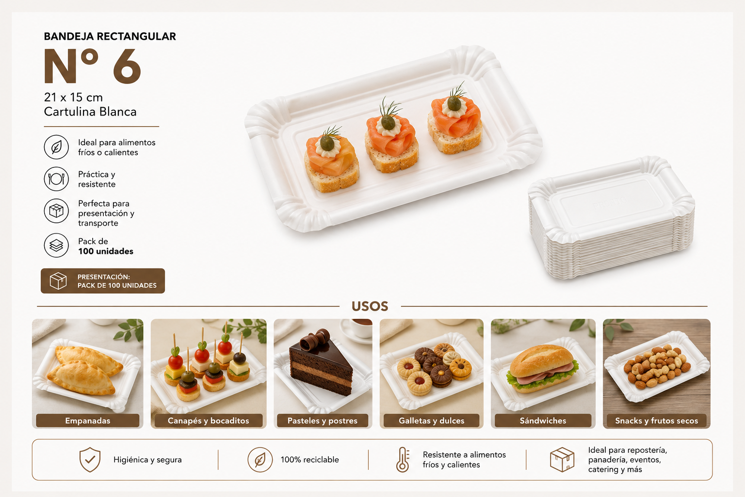 Bandeja Rectangular N° 6  21x15 Cm (100 Unidades) 2