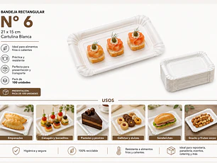 Bandeja Rectangular N° 6  21x15 Cm (100 Unidades)