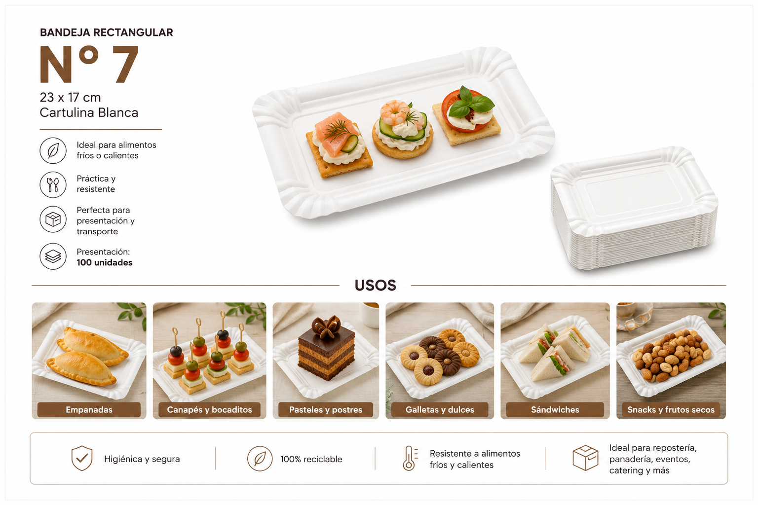 Bandeja Rectangular N° 7  23x17 Cm (100 Unidades) 2