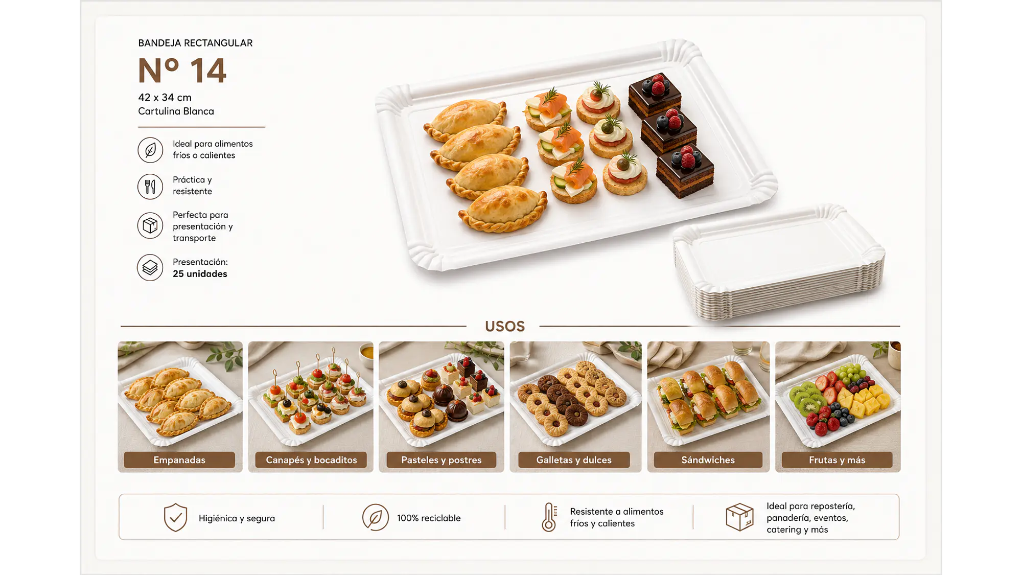 Bandeja Rectangular N° 14  42x34 Cm (25 Unidades) 1