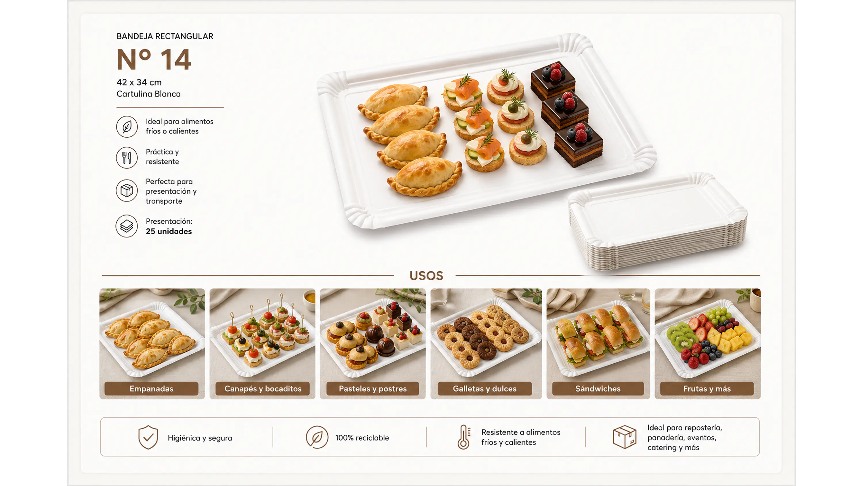 Bandeja Rectangular N° 14  42x34 Cm (25 Unidades) 1