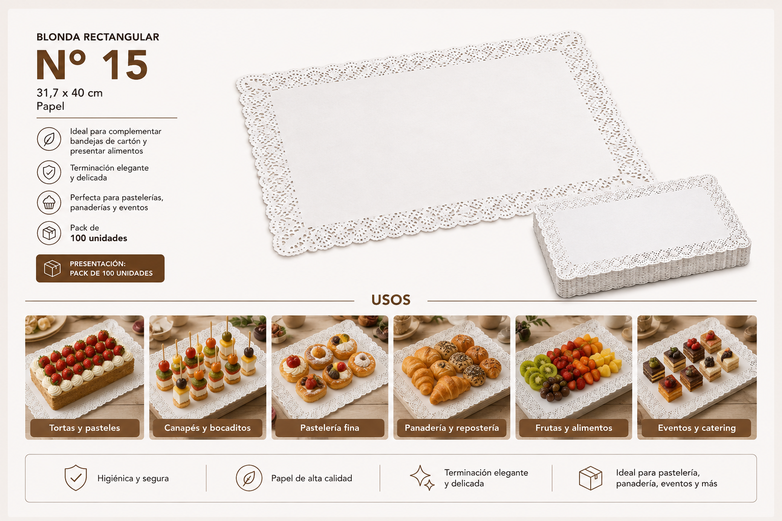 Blonda Rectangular N° 15 31.7 X 40 Cm (100 Unidades) 1