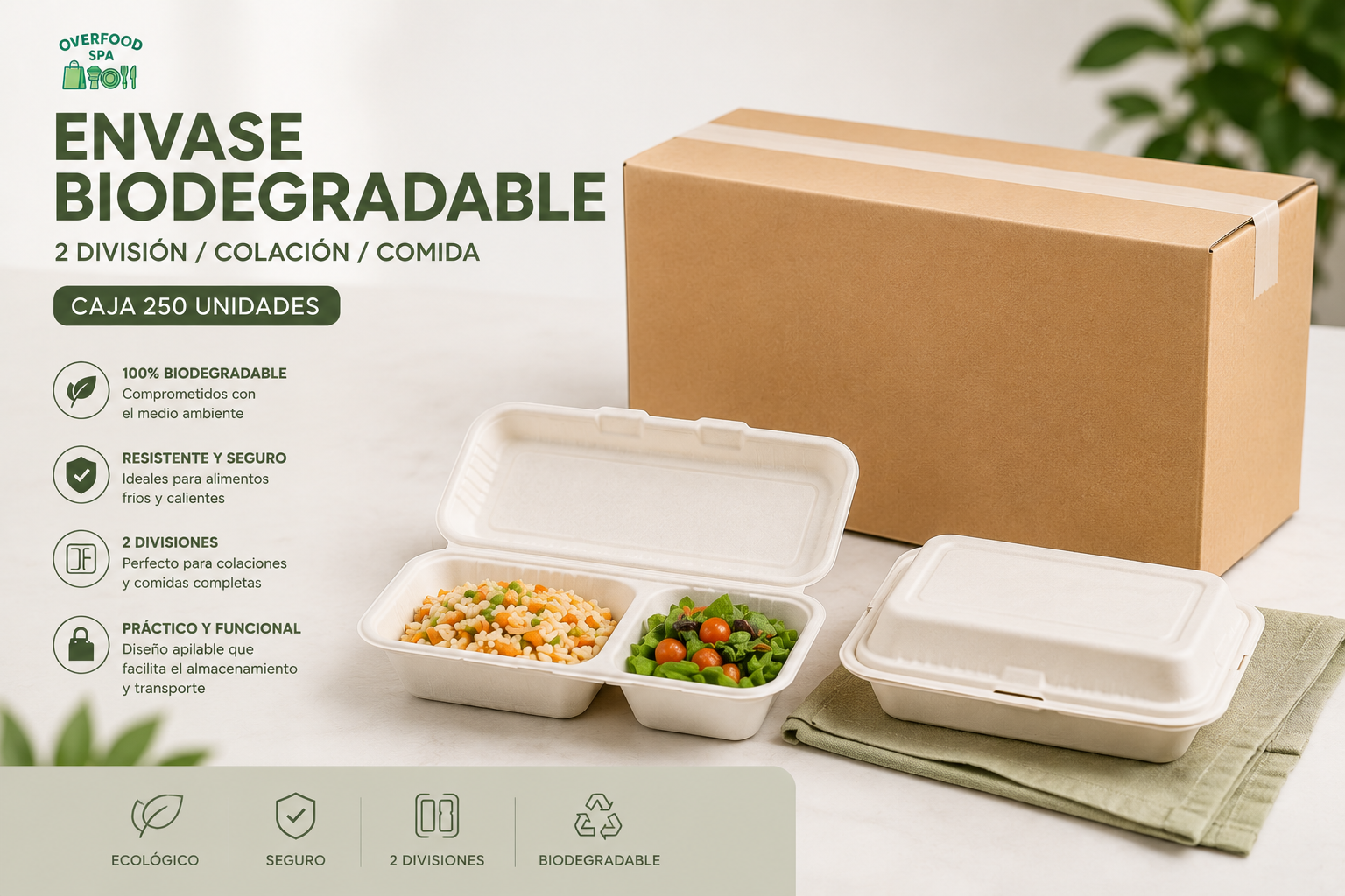 Envase Biodegradable con División (caja 250 Unidades) 1