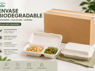 Envase Biodegradable con División (caja 250 Unidades)
